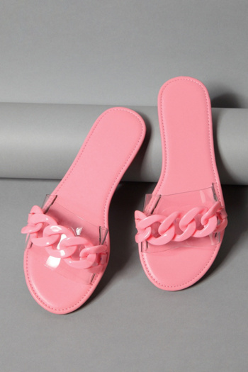 new solid color chain transparent pvc stylish beach flats slippers