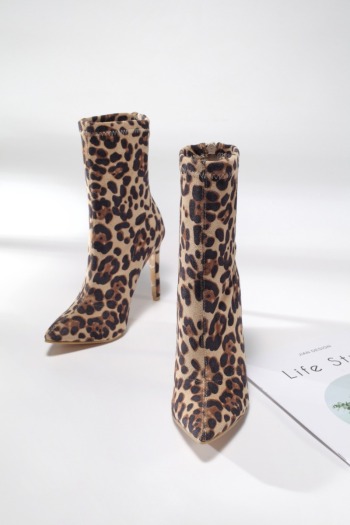 winter new leopard print back zip-up stylish suede boots(heel height:10.5cm)