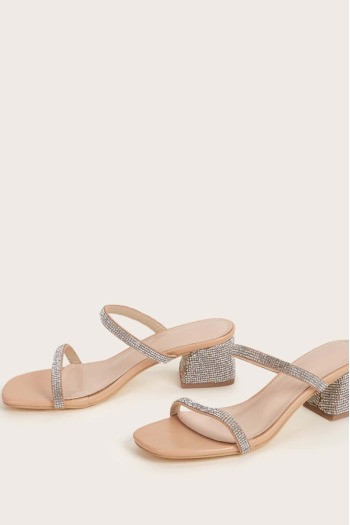 summer rhinestones decorated peep toe stylish mid-heel sandals (heel height:5cm)
