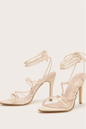 summer new solid color peep toe stylish bangage high-heel sandals (heel hight:10.5cm)