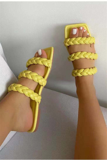 solid color peep toe woven upper stylish square slippers