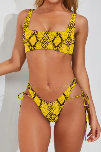 yellow sake pattern padded sexy bikini