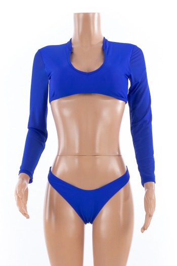 High Quality Long-Sleeves Solid Color Sexy Padded Swimwear