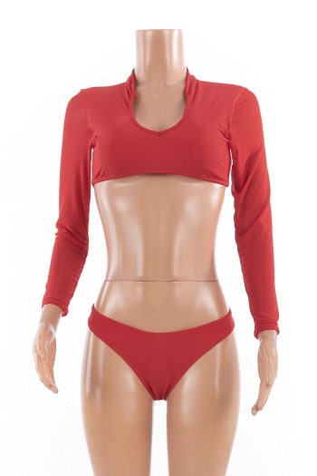 High Quality Long-Sleeves Solid Color Sexy Padded Swimwear