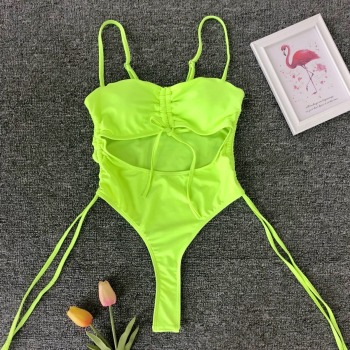 Summer New Solid Color Sexy Lace Side Hot One-Piece Swimsuit