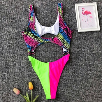 Multicolor Sexy Padded Open Front Swimsuit 