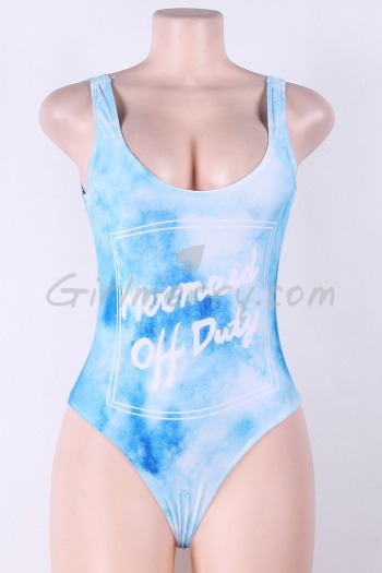 Blue Printed Fashion One-Piece Swimsuit