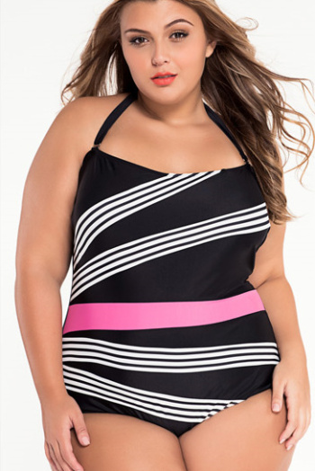 Stripe Fashion Plus One-Piece Swimsuit