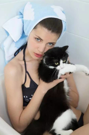 Black Cat  Print Cute Bikini