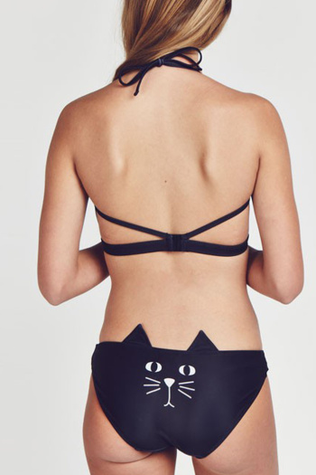 Black Cat  Print Cute Bikini