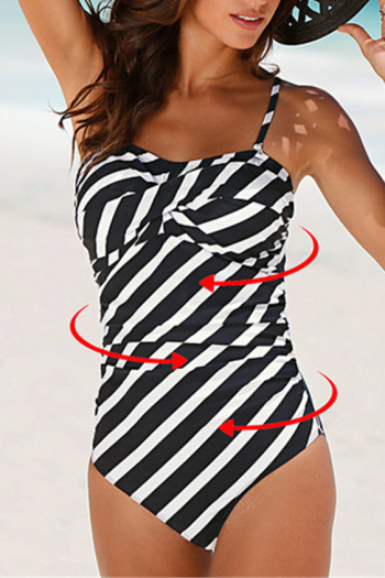plus size Striped Siamese Slim Crossbody Swimsuit