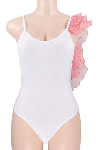 unpadded One-shoulder three-dimensional ruffled one-piece swimsuit