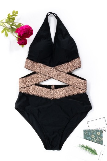 padded Pure color fresh and lovely interlock gold belted bikini