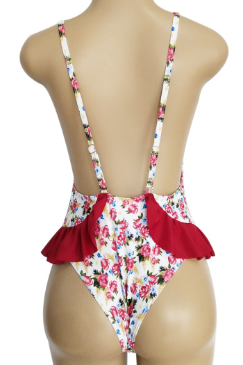 Fresh Floral Print Lace Sling Halter Bikini
