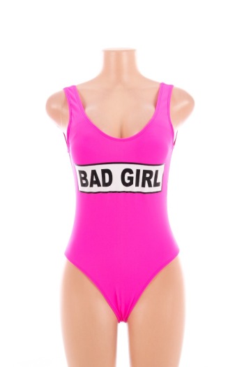 Triangle Siamese Offset Letter Pink One-piece Swimsuit