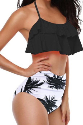 padded high waist ruffled printed bikini