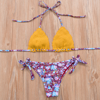 Sexy handmade crochet printed bikini