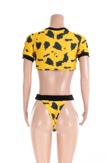 padded Sporty Vibrant Leopard Women's Half Sleeve Bikini Two-Piece Set