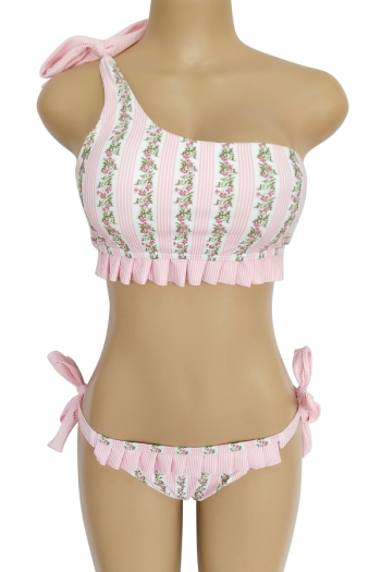 Sexy One-Shoulder Bow Pleat Two-Piece Swimsuit