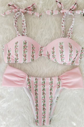Sexy Bow Striped Sling Printed Two-Piece Bikini Swimsuit
