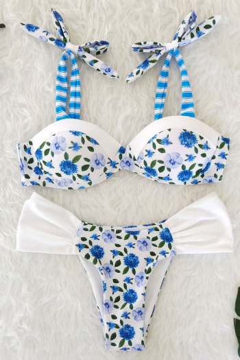 Sexy bow Striped Sling Flower Printed Two-Piece Bikini Swimsuit