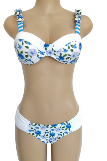 Sexy bow Striped Sling Flower Printed Two-Piece Bikini Swimsuit