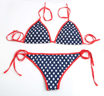 New stylish padded star batch printing halter laced bow beach bikini