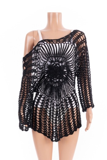 New stylish three colors hollow see through crochet loose stretch beach dress cover-ups