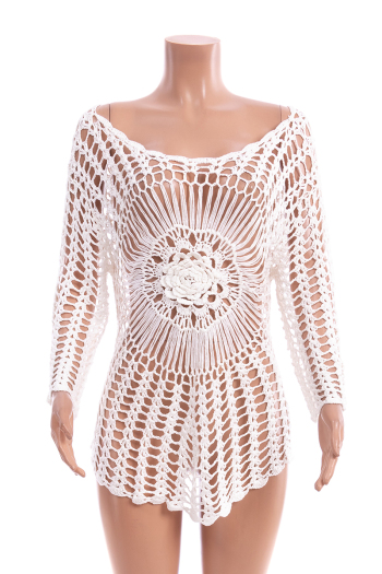 New stylish three colors hollow see through crochet loose stretch beach dress cover-ups