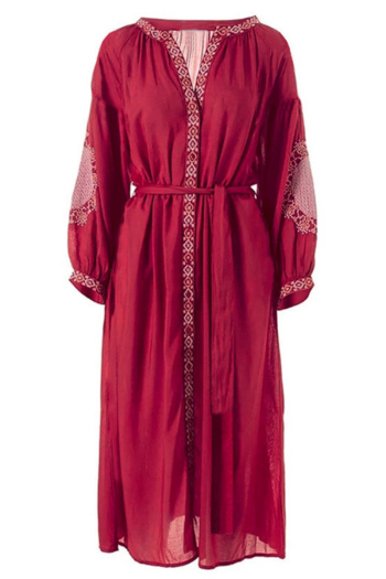 New stylish single breasted loose belted embroidered sun protection long cardigan beach cover-ups