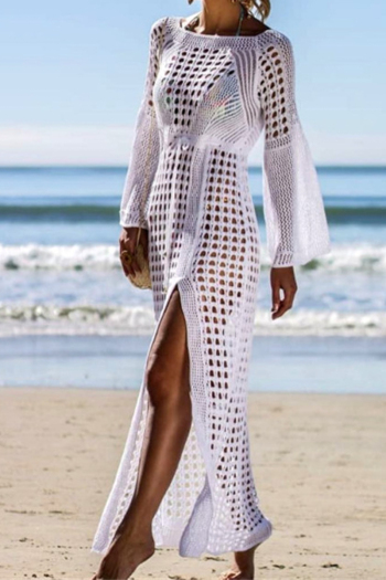 New stylish three colors hollow see through high slit laced knit sun protection beach dress cover-ups