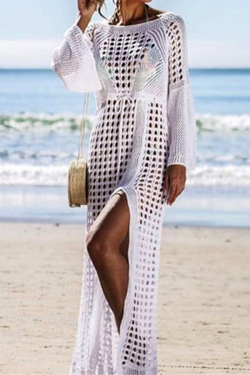New stylish three colors hollow see through high slit laced knit sun protection beach dress cover-ups