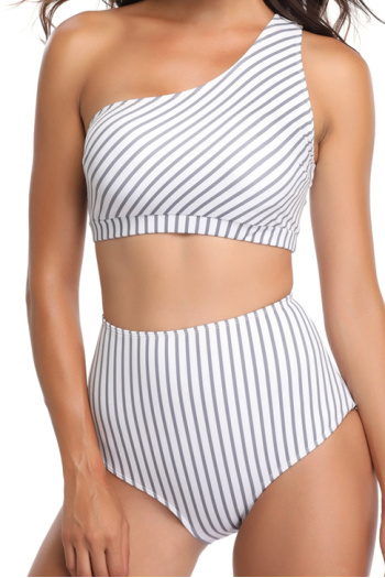 one-shoulder striped split high waist swimsuit female bikini two-piece