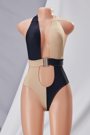 Summer sexy hot style padded solid color stitching buckle hanging neck hollow one set of bikini