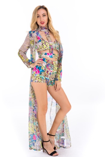 sexy hot style  unpadded digital print two-piece swimsuit with cover-ups