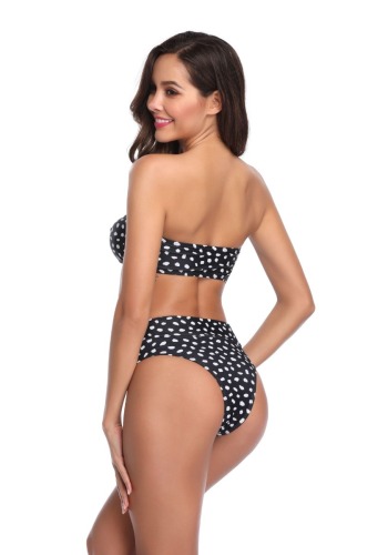 Sexy stylish style padded dot printing tube top high waist two-piece bikini