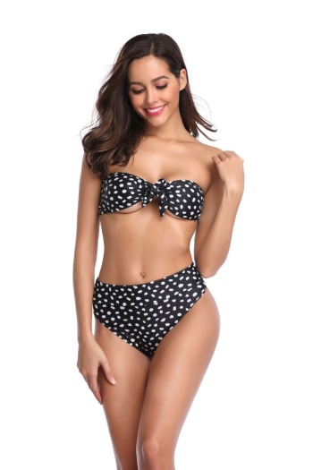 Sexy stylish style padded dot printing tube top high waist two-piece bikini