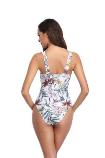 Sexy fresh style padded flower and leaf print sling one-piece bikini