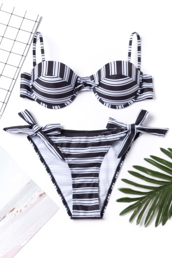 Sexy stylish style padded streak print backless two-piece bikini
