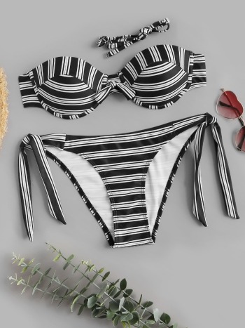 Sexy stylish style padded streak print backless two-piece bikini
