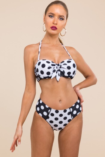 Sexy fresh style padded Polka dot printing high waist backless two-piece swimwear