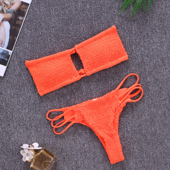 Sexy stylish square padded 6 colors folds hollow open back two-piece bikini 