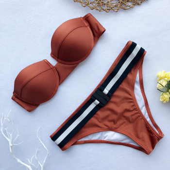 Sexy hot padded rose gold fastener connection two-piece bikini