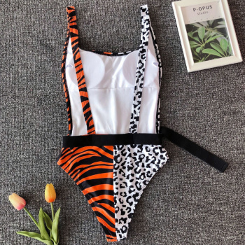 Sexy stylish padded 2 colors leopard stitching plastic buckle one-piece bikini