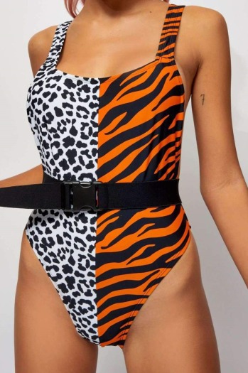 Sexy stylish padded 2 colors leopard stitching plastic buckle one-piece bikini