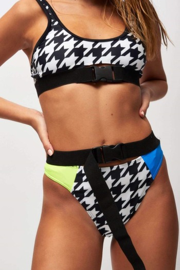 sexy sports padded digital printed plastic buckle two-piece bikini