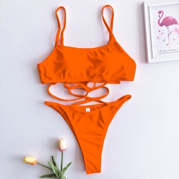 Sexy hot padded solid color bandage open back two-piece bikini