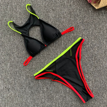 Sexy hot padded see through mesh stitching hollow two-piece bikini