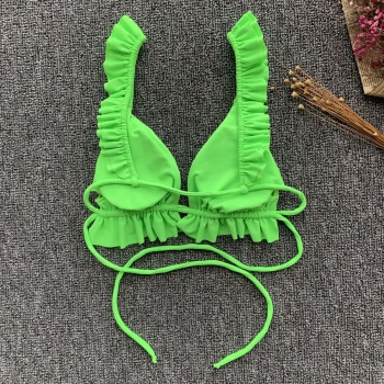 New sexy fresh padded solid color ruffle sling two-piece bikini