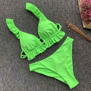 New sexy fresh padded solid color ruffle sling two-piece bikini